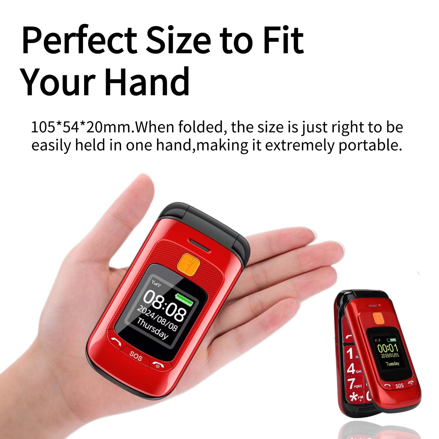 Senior Flip Dual Display Mobile Phone for Elderly Two SIM Card Large Button Speed Dial Flashlight FM Radio Push Button SOS Call
