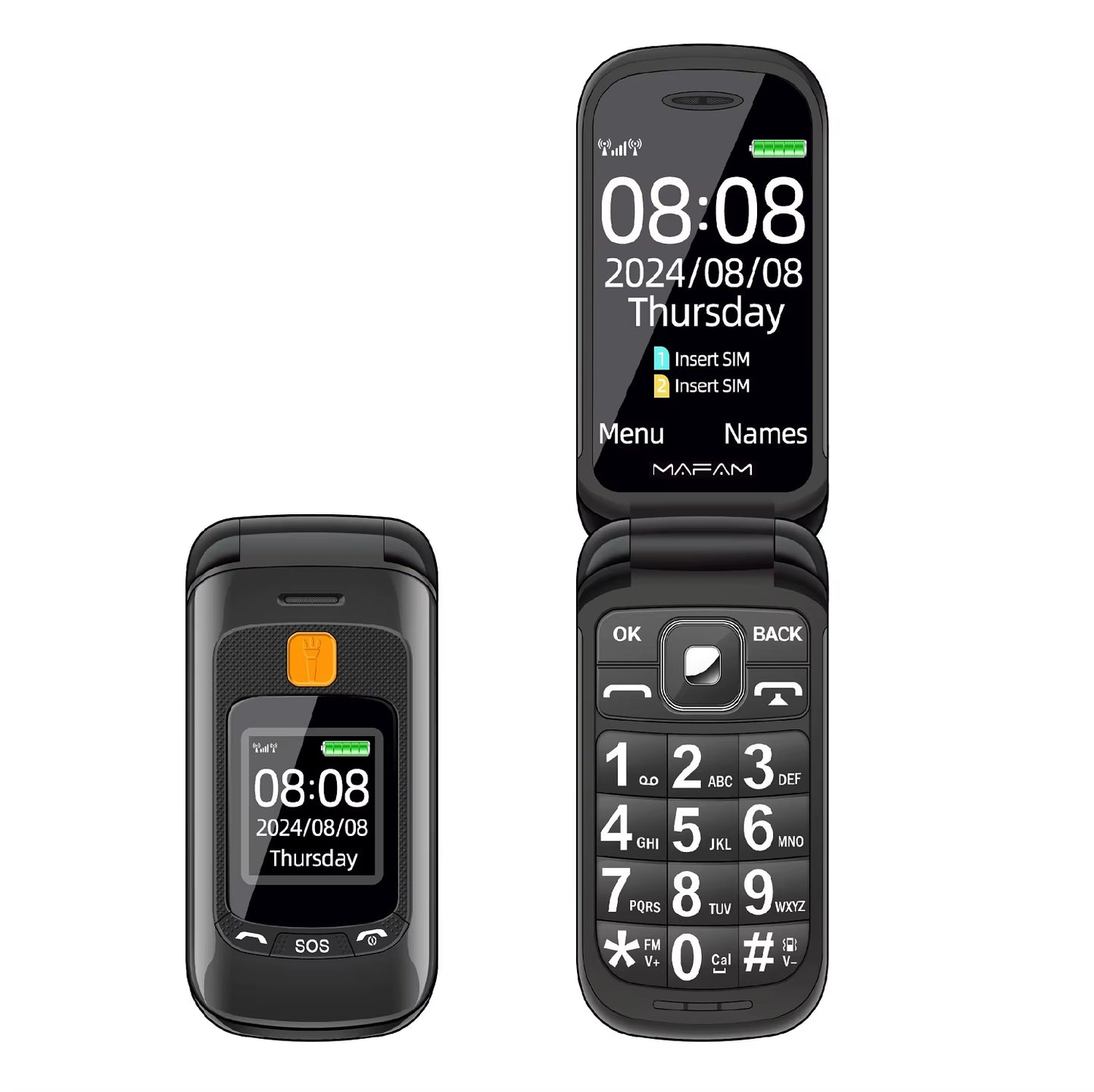 Senior Flip Dual Display Mobile Phone for Elderly Two SIM Card Large Button Speed Dial Flashlight FM Radio Push Button SOS Call