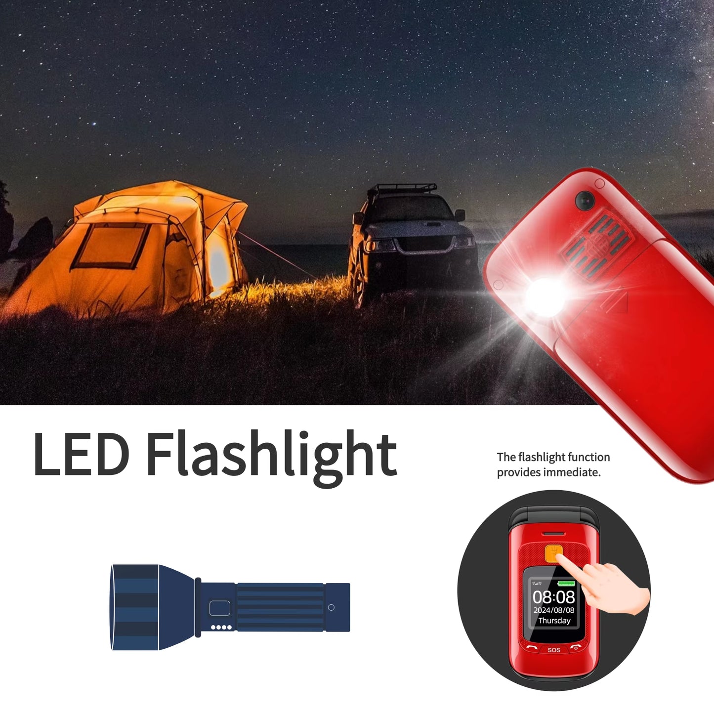 Senior Flip Dual Display Mobile Phone for Elderly Two SIM Card Large Button Speed Dial Flashlight FM Radio Push Button SOS Call